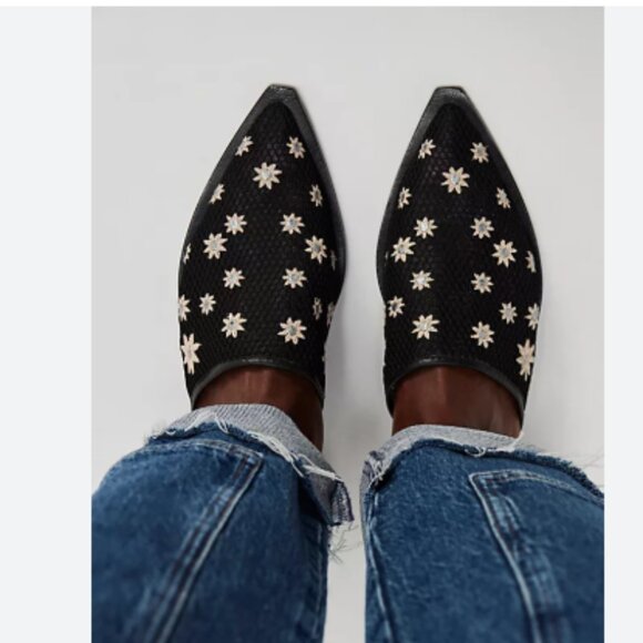 Free People Becky Daisy Mules Womens Black Shimmer Mesh Flat - Picture 3 of 4
